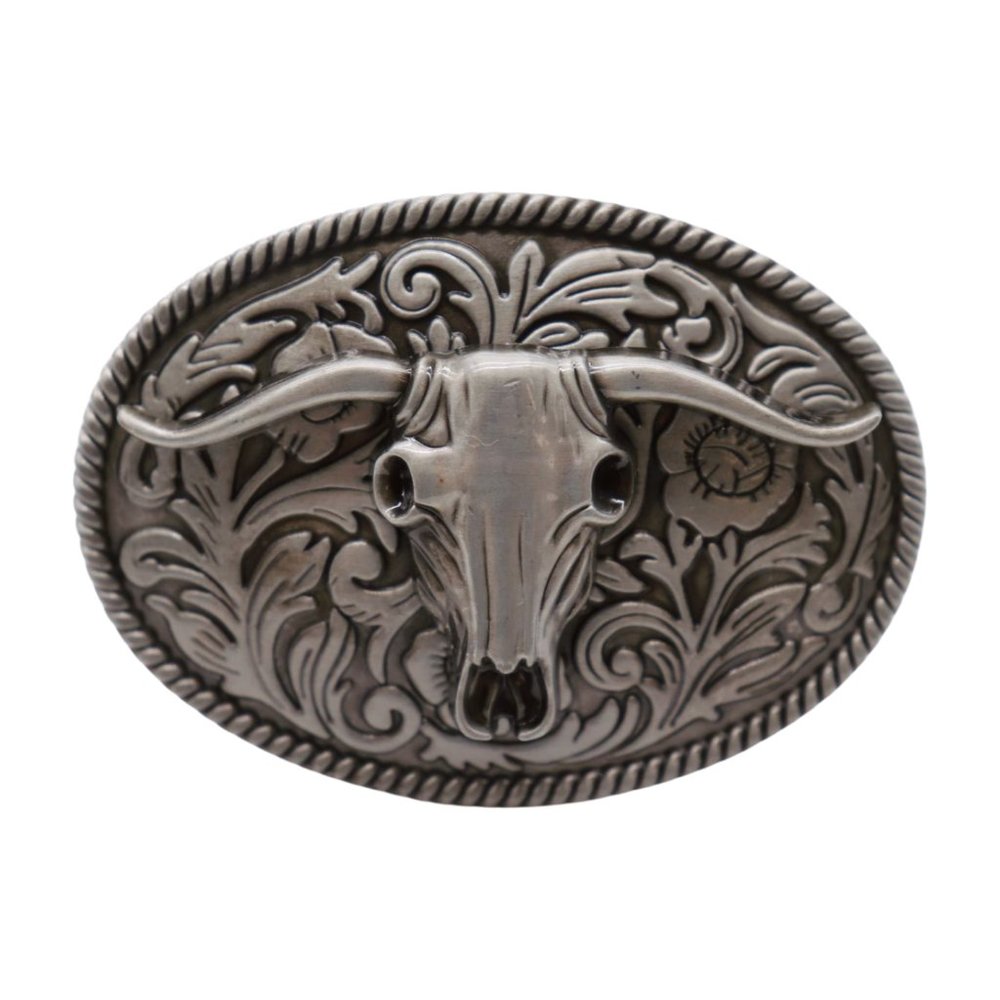 New Men Women Silver Metal Buckle Western Bull Long Horns TX Cow Oval Shape